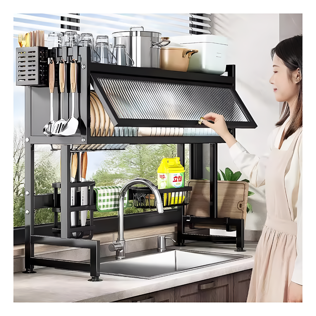 DryShield® – Escurridor de Platos con Tapa Protectora