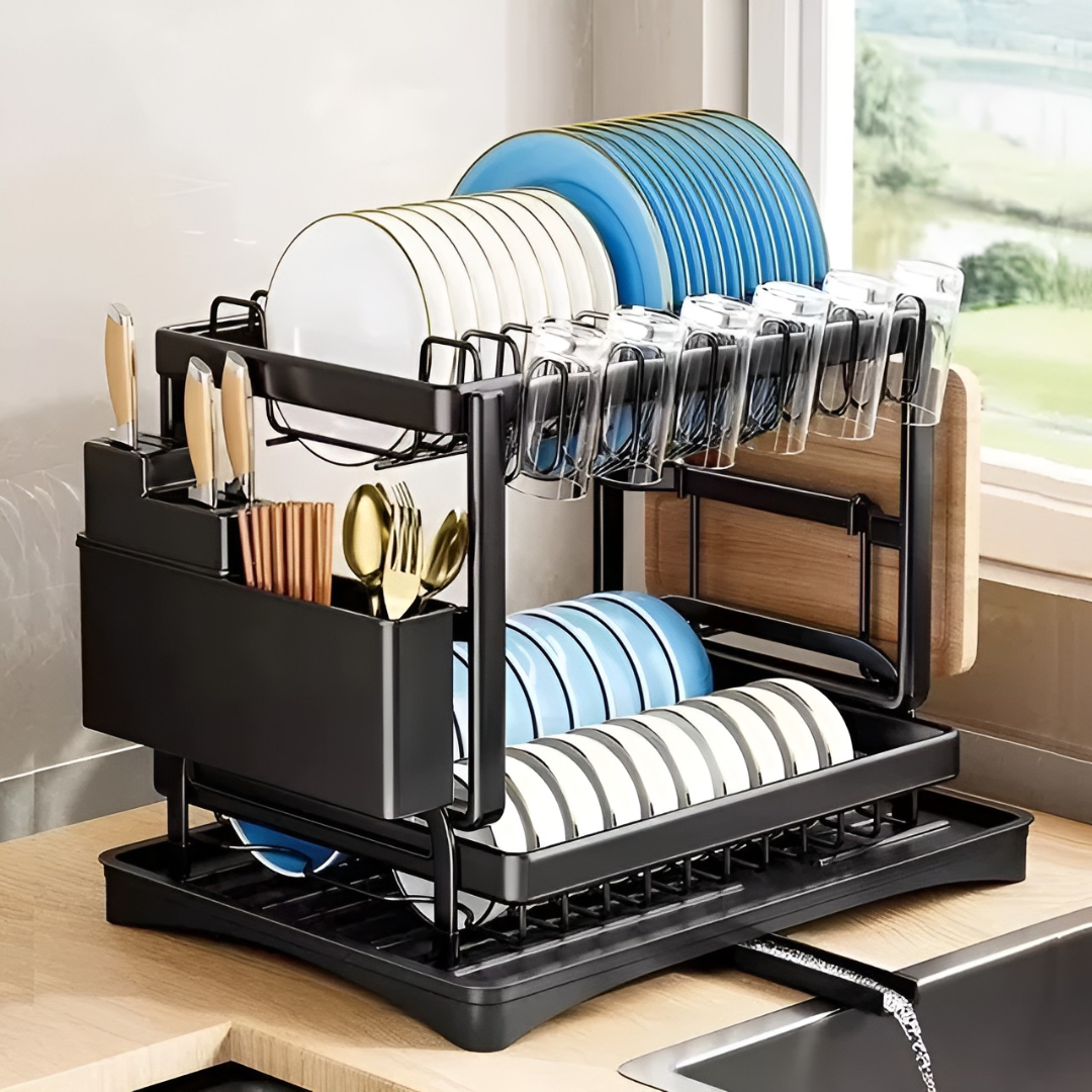 DuoDry® – Escurridor de Platos de 2 Niveles con Drenaje