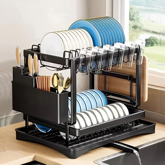 DuoDry® – Escurridor de Platos de 2 Niveles con Drenaje